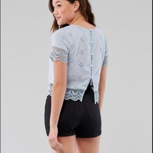 Hollister blue eyelet boxy top boho